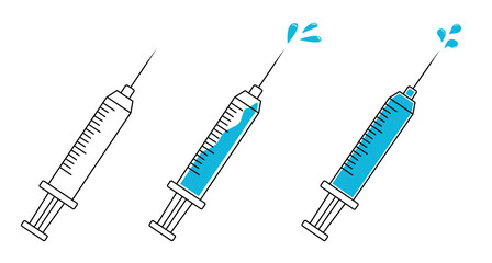 A disposable syringe illustration in png. A syringe with medication and drops. A syringe drawing. Injections and vaccination.