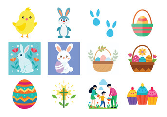 Set of Easter elements vector illustration isolated on white background