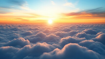 Vibrant sunrise over fluffy clouds in a serene sky on a peaceful morning