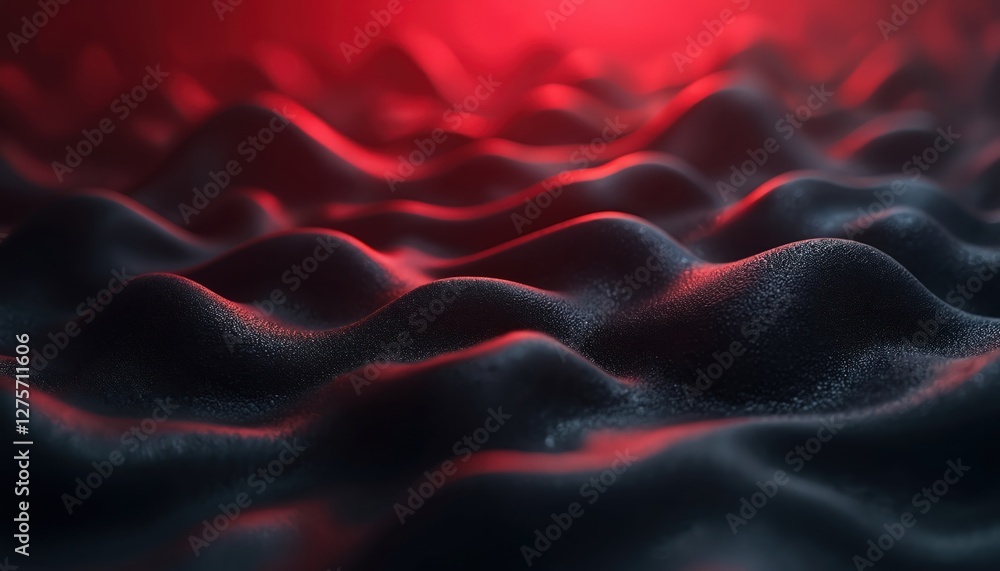 Poster Abstract dark background features wavy substances. Red and black tones combine in stylish elegant design. Creative, contemporary concept with shadow, depth and copy space.