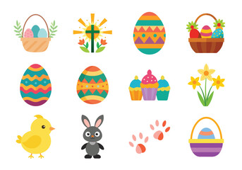 Set of Easter elements vector illustration isolated on white background