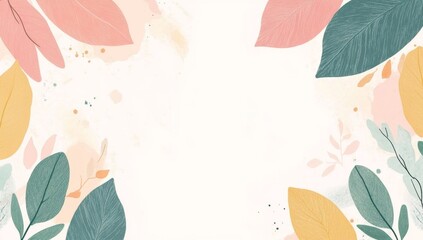Fototapeta premium Pastel leaves border, white background, autumn design, template
