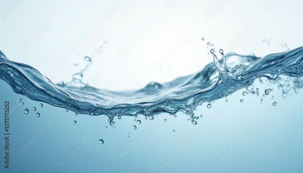 Poster clean blue water splash with bubbles, ripples. liquid wave motion, freshness concept. abstract aqua 