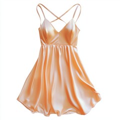 Modern satin slip dress with delicate spaghetti straps in soft pastel peach isolated on white