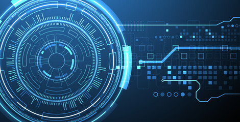 Abstraction on the theme of tech circles. Scientific and technological background. Blue gradient on the background.
