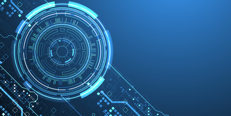Abstraction on the theme of tech circles. Scientific and technological background. Blue gradient on the background.