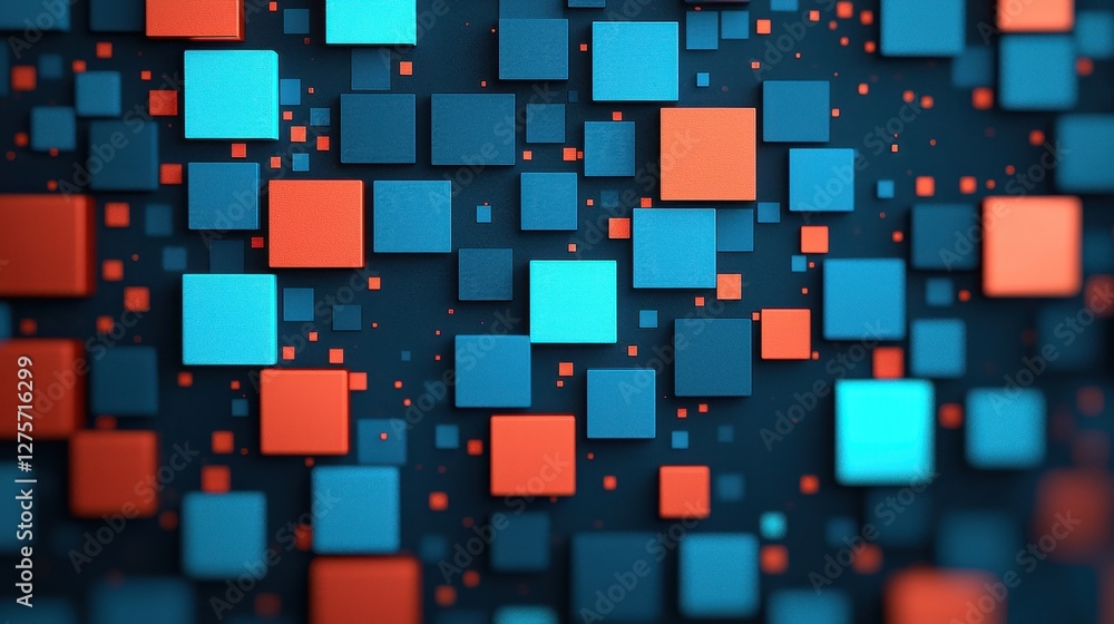 Aufkleber abstract pattern with blue and orange square shapes on dark background