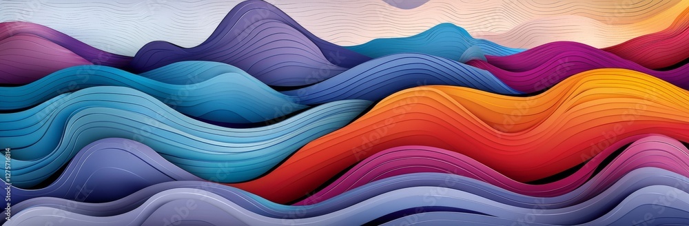 Aufkleber this abstract design showcases a colorful horizontal wave pattern with a palette of royal blue, mode