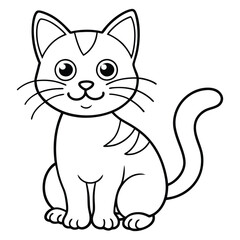 black line cat cartoon with white background