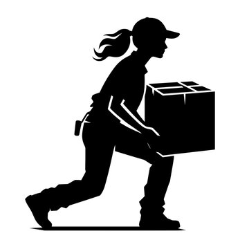 recommend clip art: Silhouette of a female delivery worker carrying a box