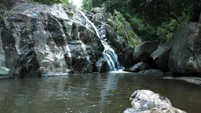 Waterfall with a large pool in the middle of the jungle