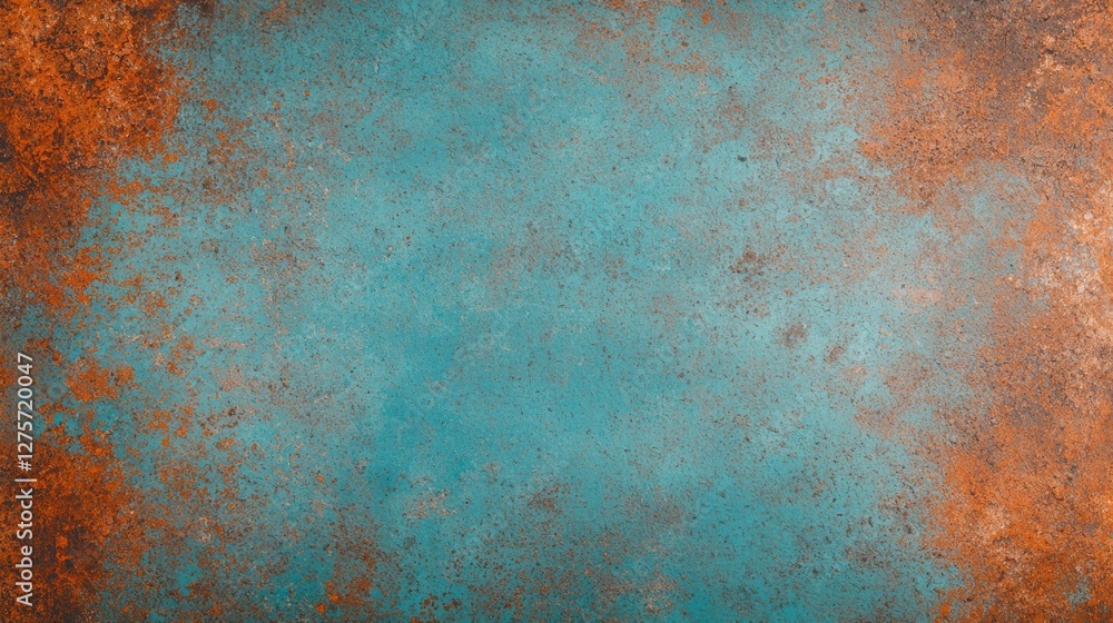 Poster vibrant textured background with blue and orange rust patterns