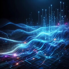 Futuristic abstract modern data flow digital grid background with glowing blue and purple 