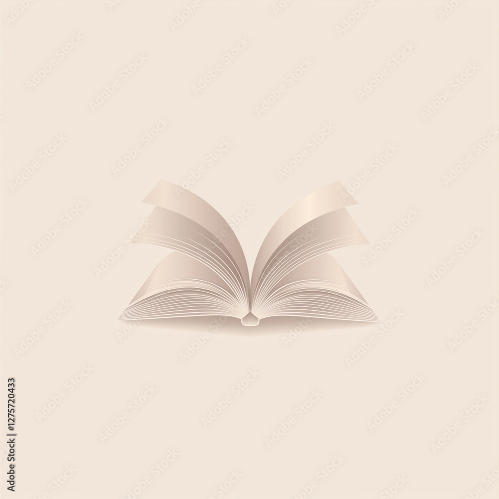 Poster abstract open book logo with smooth, elegant lines resembling unfolded pages, using neutral pastel t