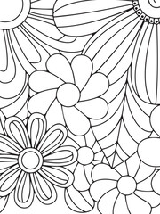 flower vector black and white coloring page for coloring book. doodles pattern