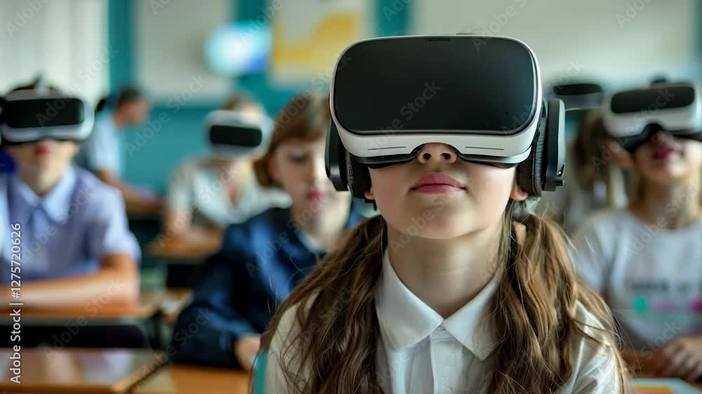 Poster Enthusiastic students engaging in interactive learning with virtual reality in classroom setting
