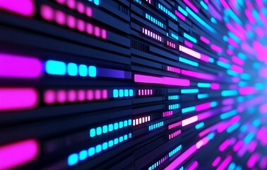 Abstract digital data flow, neon lights, technology background