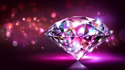 A Sparkling Diamond Glows Brilliantly Against a Purple Background