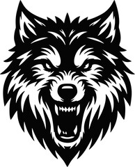 A snarling wolf head logo