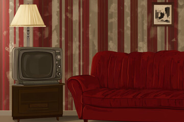 Fototapeta premium Cozy living room with vintage furniture and retro decor