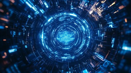 Fototapeta premium Blue digital binary data, concept technology, AI, cybersecurity