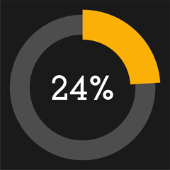 24 percent circle chart infographic template.Circle percentage diagram on black background vector illustration.