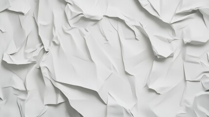 Fototapeta premium Crumpled white paper texture fills the background creating an abstract and minimal aesthetic for design purposes