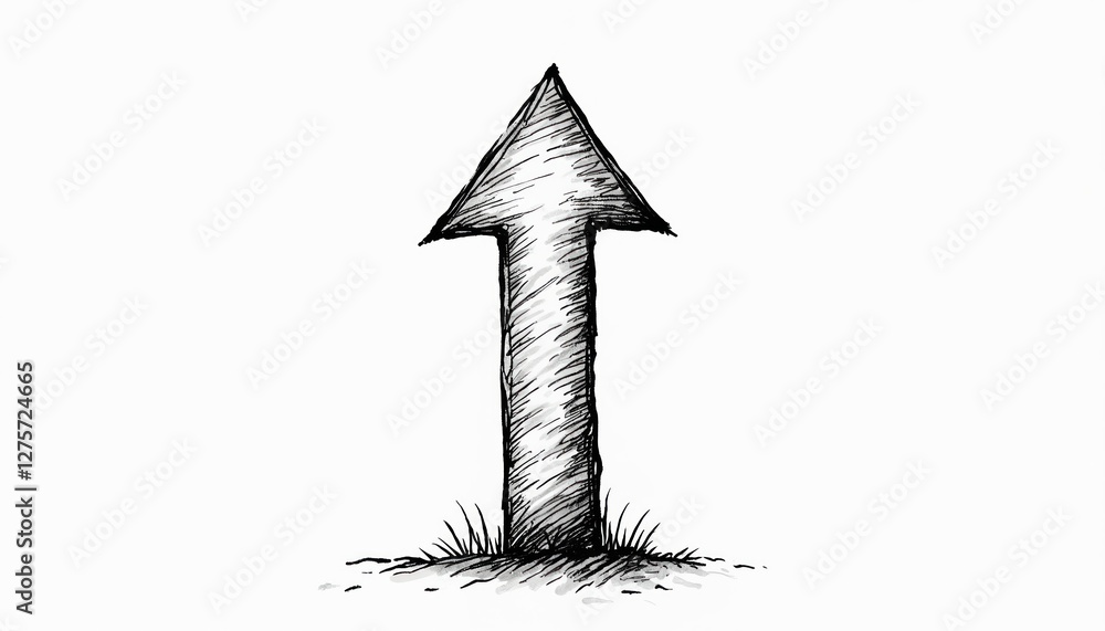 Leinwandbilder hand drawn doodle of up arrow isolated on white background. simple upwards direction sign points way