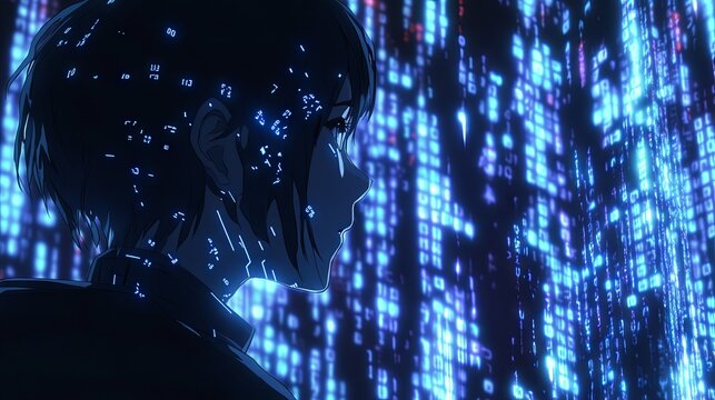 Blue digital binary data, concept technology, AI, cybersecurity - Powered by Adobe