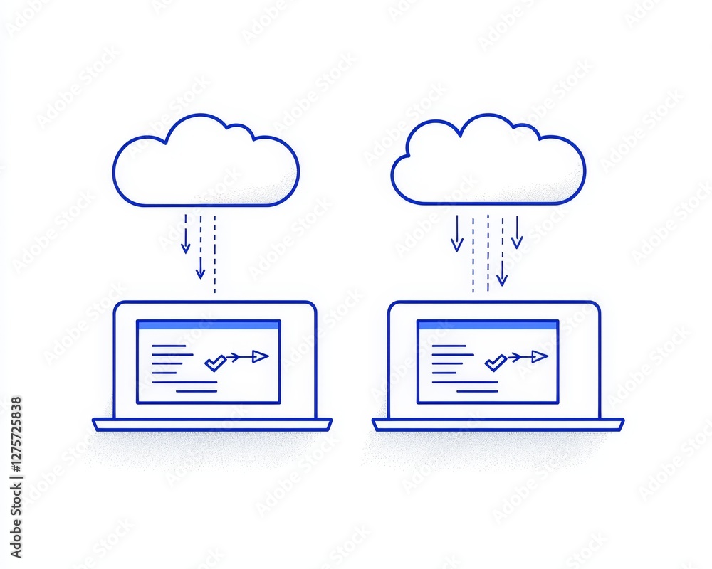 Poster the infographic template illustrates file transfer with two laptops and documents transferred throug