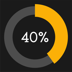 40 percent circle chart infographic template.Circle percentage diagram on black background vector illustration.