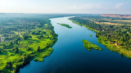 Serene River Landscape: Lush Greenery Meets Azure Water