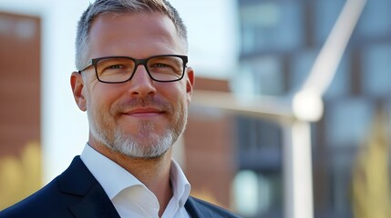 Naklejka premium Portrait of happy businessman with suit. stylish Adult businessman. concept for professionalism, confidence, leadership, reflecting ambition, success, modern style suitable for CEOs, freelancers,