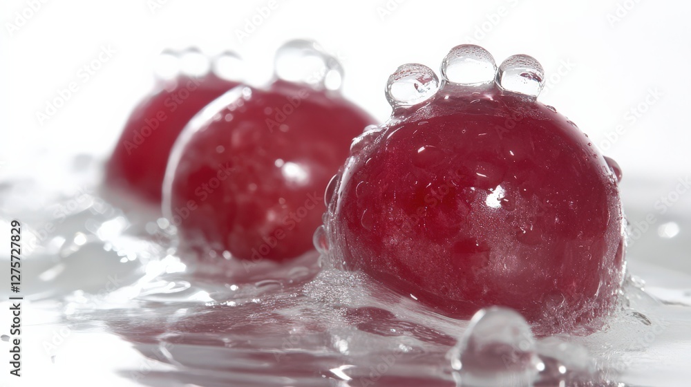 Poster fresh red grapes submerged in sparkling water, creating bubbles and reflections, vibrant and refresh