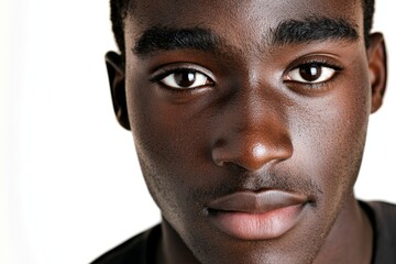 Obraz premium A young black man is depicted looking straight into the camera lens with a serious face