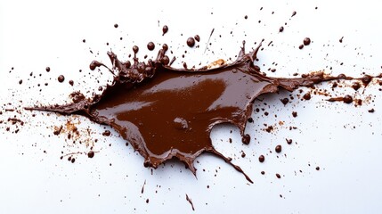 Rich brown liquid splashes across a white surface, creating dynamic patterns in an artistic display of texture and color