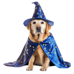 Adorable Golden Retriever in Wizard Costume with Stars and Magic