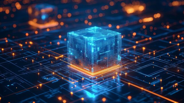 Blue digital binary data, concept technology, AI, cybersecurity