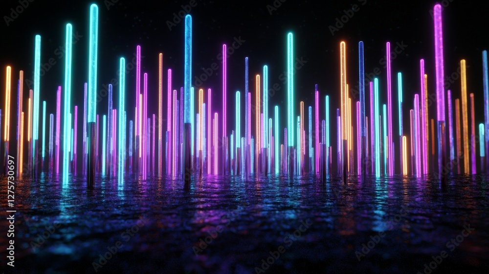 Poster a futuristic ultraviolet background with a cyber screen and glowing neon lights is depicted in a 3d 
