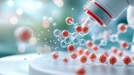 visually captivating AI powered drug discovery lab scene with molecules and microscope, showcasing innovation in pharmaceutical research