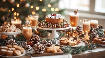 Festive Winter Dessert Table with Traditional Seasonal Treats