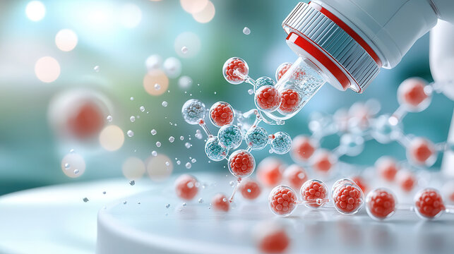 visually captivating AI powered drug discovery lab scene with molecules and microscope, showcasing innovation in pharmaceutical research