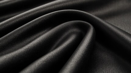 Luxurious black satin fabric draped gracefully, showcasing texture and sheen in a soft, elegant arrangement ideal for fashion and interior design projects