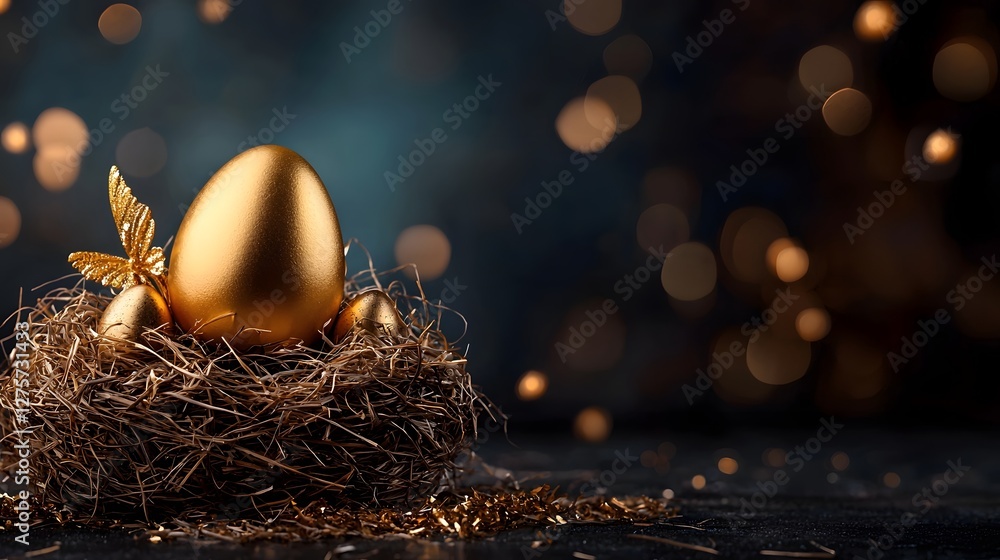 Aufkleber elegant golden easter egg nestled in a warm cozy straw nest with soft inviting lighting creating a s