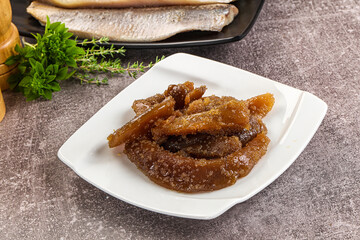 Herring roe snack in the plate