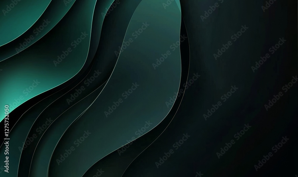 Poster a geometric background with curved lines and an abstract wave pattern is depicted in a gradient of t