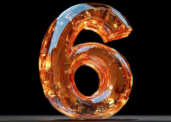 Artistic glass sculpture of the number six illuminated against a dark background showcasing intricate design and vibrant colors