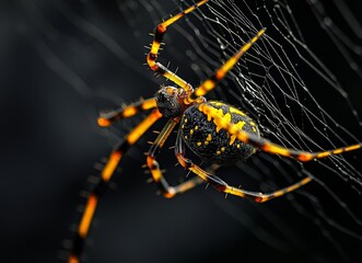A close-up macro shot of an Araneus diadematus spider sitting on a spider web