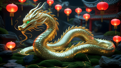 Fototapeta premium majestic goldenscaled dragon