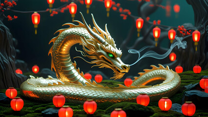Obraz premium majestic goldenscaled dragon